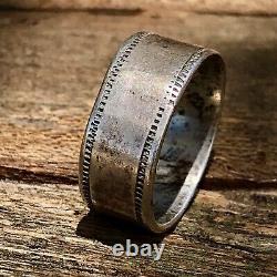 1880s Navajo or Hopi Rocker Engraved Silver Ingot Old Antique Vintage Ring Band