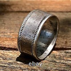 1880s Navajo or Hopi Rocker Engraved Silver Ingot Old Antique Vintage Ring Band