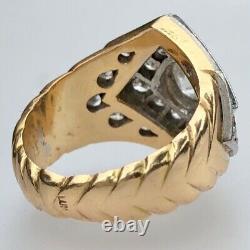 18K Yellow Gold Platinum Old Mine Cut Diamond Antique Ring Geometric Chevron
