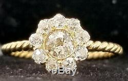 18k yellow gold Vintage Diamond ring OLD MINE CUT 0.76ct SI2 circ 1930's