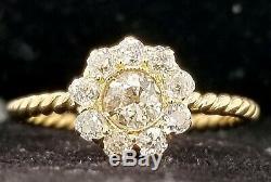 18k yellow gold Vintage Diamond ring OLD MINE CUT 0.76ct SI2 circ 1930's