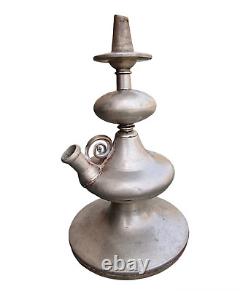 19'C Old Antique Vintage Brass Fine Silver Plated Complete Hookah Pot Home Decor