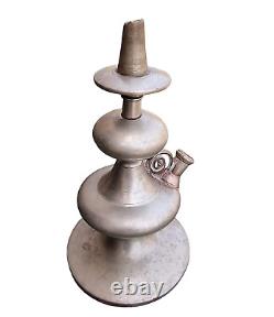 19'C Old Antique Vintage Brass Fine Silver Plated Complete Hookah Pot Home Decor