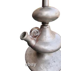 19'C Old Antique Vintage Brass Fine Silver Plated Complete Hookah Pot Home Decor