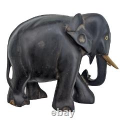 1900's Old Antique Vintage Rose Wood / Ebony Hand Craved Wooden Elephant Statue