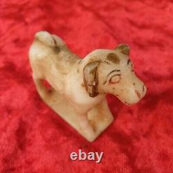 1900's Old Antique Vintage White Marble Stone Rare Golden Work Dog Figure Statue