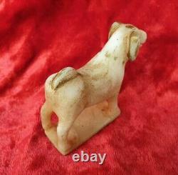 1900's Old Antique Vintage White Marble Stone Rare Golden Work Dog Figure Statue