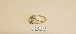 1910ish Antique 14K Gold Filigree Old European Cut Diamond Ring. 33ct