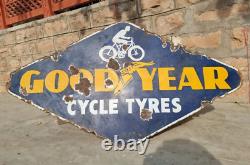 1920's Old Antique Vintage Rare Double Sided Goodyear Enamel Embossed Sign Board