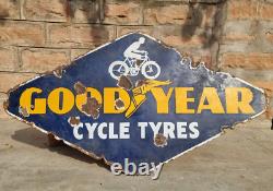 1920's Old Antique Vintage Rare Double Sided Goodyear Enamel Embossed Sign Board