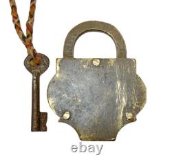 1930's Old Antique Vintage Hand Made ROSE Engrave Brass Lock & Key, Collectible