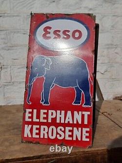 1930's Old Antique Vintage Rare ESSO Elephant Oil Porcelain Enamel Sign Board