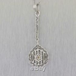 1930s Antique Art Deco 14K White Gold Old Mine Cut Diamond Star Pendant Necklace