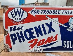 1940's Old Antique Vintage Rare Phoenix Fan Embossed Porcelain Enamel Sign Board