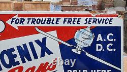 1940's Old Antique Vintage Rare Phoenix Fan Embossed Porcelain Enamel Sign Board