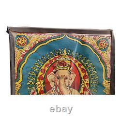 19C Old Antique Vintage Raja Ravi Varma God Ganesh Litho. Paper Print Iron Frame