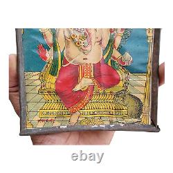 19C Old Antique Vintage Raja Ravi Varma God Ganesh Litho. Paper Print Iron Frame