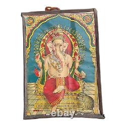 19C Old Antique Vintage Raja Ravi Varma God Ganesh Litho. Paper Print Iron Frame