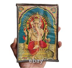 19C Old Antique Vintage Raja Ravi Varma God Ganesh Litho. Paper Print Iron Frame