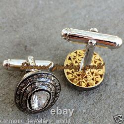 2.35cts Genuine Old Mine Rose Antique Cut Diamond Silver Vintage Men's Cufflinks