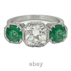 2.80 ct Vintage Antique Old European mine Cut Diamond Engagement Ring Platinum