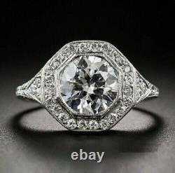2.95 CT Old European Cut Diamond Vintage Art Deco Antique Ring 14K White Gold FN