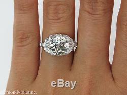 3.07ct Antique Vintage Deco Old Euro Diamond Engagement Wedding Ring Plat Egl