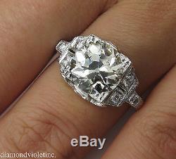 3.07ct Antique Vintage Deco Old Euro Diamond Engagement Wedding Ring Plat Egl