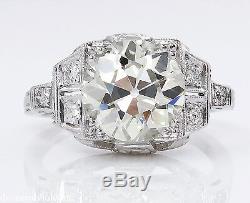 3.07ct Antique Vintage Deco Old Euro Diamond Engagement Wedding Ring Plat Egl