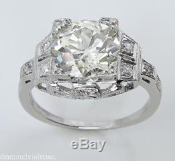 3.07ct Antique Vintage Deco Old Euro Diamond Engagement Wedding Ring Plat Egl