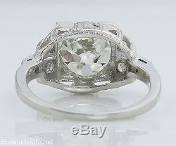 3.07ct Antique Vintage Deco Old Euro Diamond Engagement Wedding Ring Plat Egl