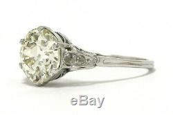 3 Carat Old European Cut Diamond Solitaire Antique Edwardian Engagement Ring 14k