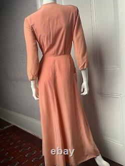 30's Vintage Silk Rayon Old Lace Dressing Gown Dress sm/ med