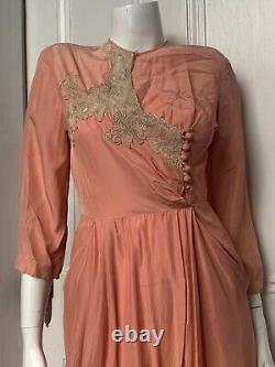 30's Vintage Silk Rayon Old Lace Dressing Gown Dress sm/ med