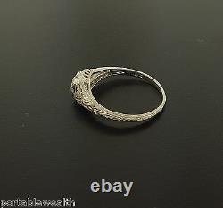3Stone Antique Old Mine Cut Diamond Engagement Ladies Ring 19K WG Vintage GIA