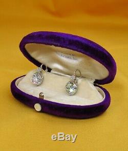 4.28ct Antique Vintage Diamond Art Deco Old Euro Hanging Drop Earrings Platinum