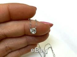 47CT Antique Old Mine Cut Diamond Solitaire Floating 14K White Gold Necklace