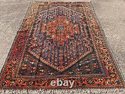 4x6 ANTIQUE RUG geometric tribal farmhouse carpet old heriz handknotted vintage