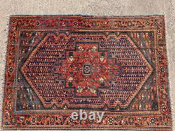 4x6 ANTIQUE RUG geometric tribal farmhouse carpet old heriz handknotted vintage