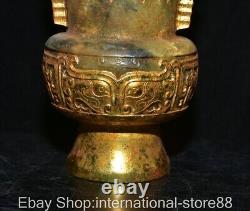 5.8 Rare Old Chinese Hetian Jade Gilt Dynasty Palace Beast Face Dragon Bottle