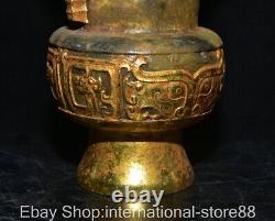 5.8 Rare Old Chinese Hetian Jade Gilt Dynasty Palace Beast Face Dragon Bottle