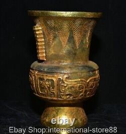 5.8 Rare Old Chinese Hetian Jade Gilt Dynasty Palace Beast Face Dragon Bottle