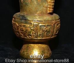 5.8 Rare Old Chinese Hetian Jade Gilt Dynasty Palace Beast Face Dragon Bottle