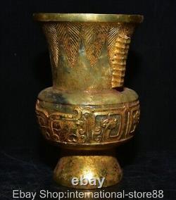 5.8 Rare Old Chinese Hetian Jade Gilt Dynasty Palace Beast Face Dragon Bottle