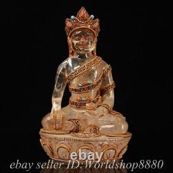 6.8 Old Tibet Crystal Copper Gilt Filigree Shakyamuni Amitabha Buddha Statue