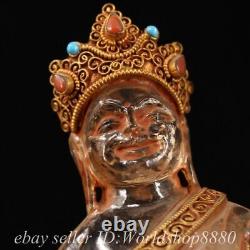 6.8 Old Tibet Crystal Copper Gilt Filigree Shakyamuni Amitabha Buddha Statue