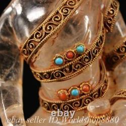 6.8 Old Tibet Crystal Copper Gilt Filigree Shakyamuni Amitabha Buddha Statue