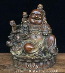 6 Old China Buddhism Bronze Happy Laugh Maitreya Buddha Tongzi Statue Sculpture