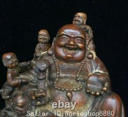 6 Old China Buddhism Bronze Happy Laugh Maitreya Buddha Tongzi Statue Sculpture