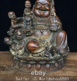 6 Old China Buddhism Bronze Happy Laugh Maitreya Buddha Tongzi Statue Sculpture